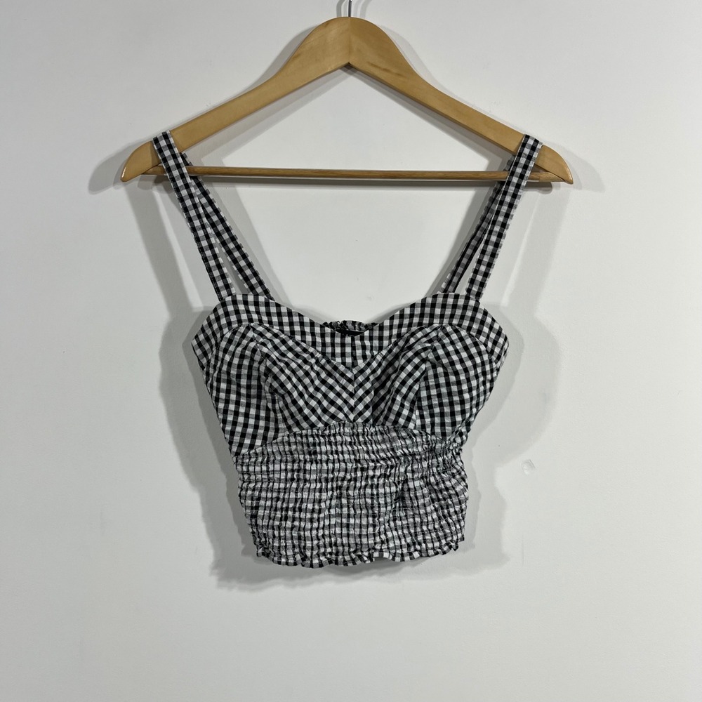 Kendall & Kylie Old Money Preppy Gingham Smocked‎ Crop Top Womens XS Coquette 90